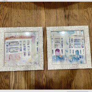 Set of 2 Original Italian Watercolor & Gold Leaf Art